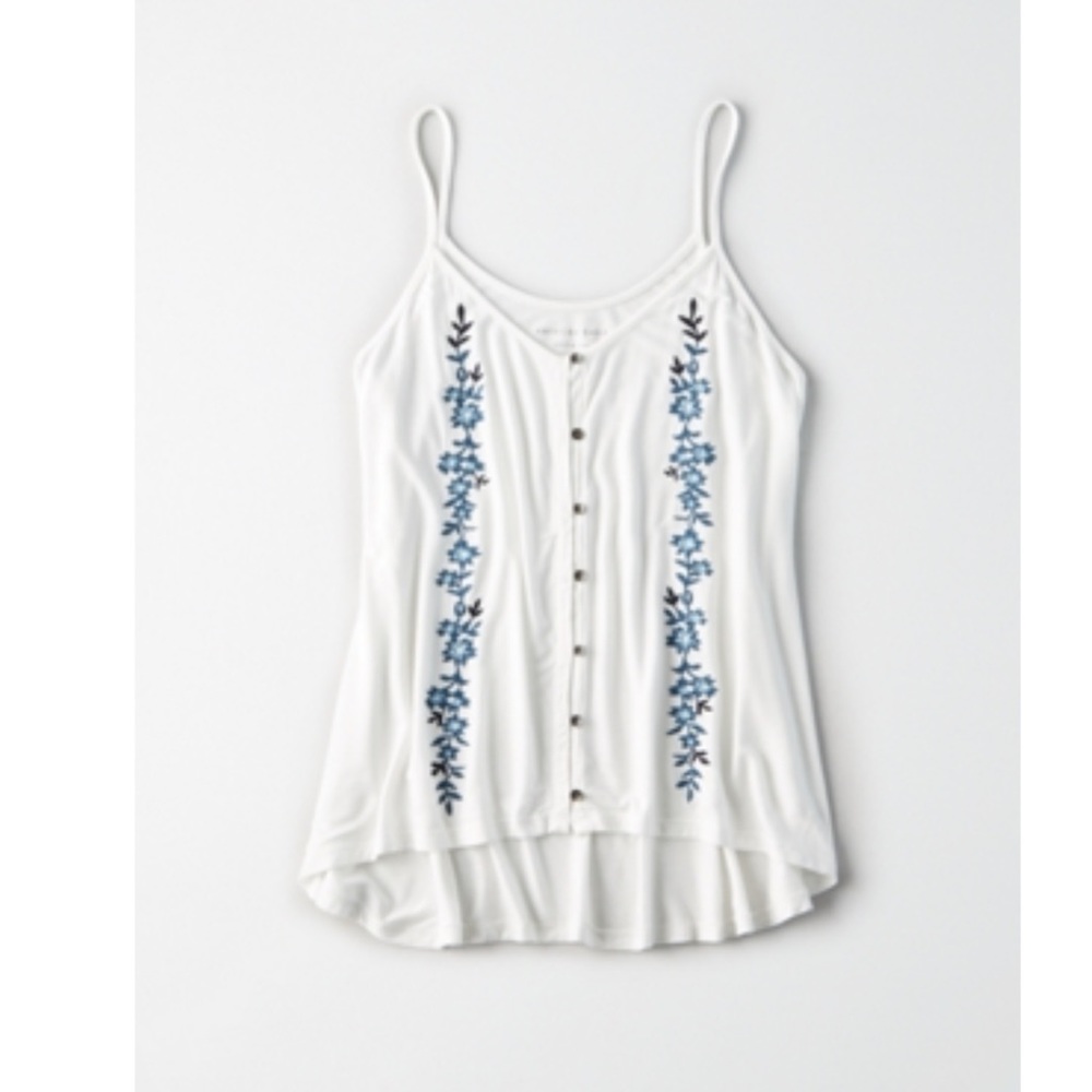 American Eagle Soft & Sexy button front embroidered top
